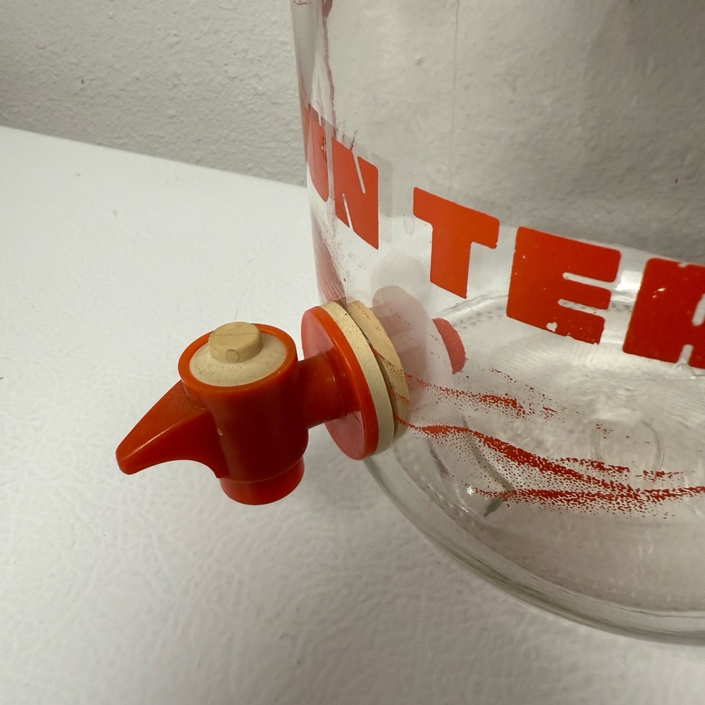 Vintage Sun Tea Glass Jar Pitcher Spout Red Orange Cactus Southwest Retro Gallon - Picture 2 of 7